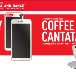 Coffee Cantata banner featuring two cellphones.