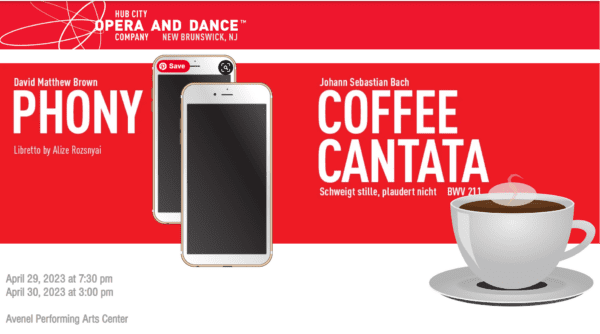 Coffee Cantata banner featuring two cellphones.